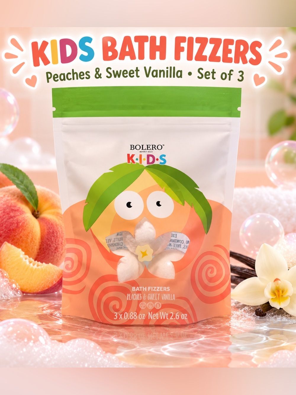 Kids Peaches & Sweet Vanilla Bath Fizzers – Pack of 3